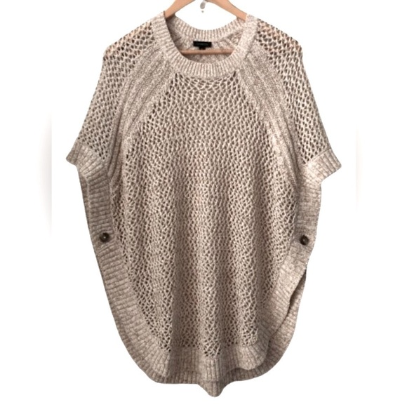 Ann Taylor Sweaters - Ann Taylor oatmeal color pullover cape crochet sweater w side buttons SZ XS cozy